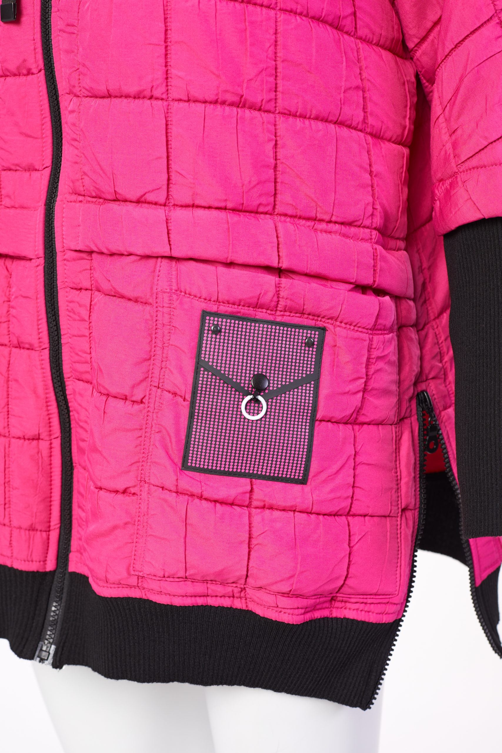 129- Ora Quilted Jacket w/ Contrast Cuff/Hem- Black & Pink