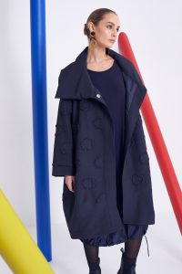 296- Naya Shawl Collar Oversize Jacquard Coat- Navy