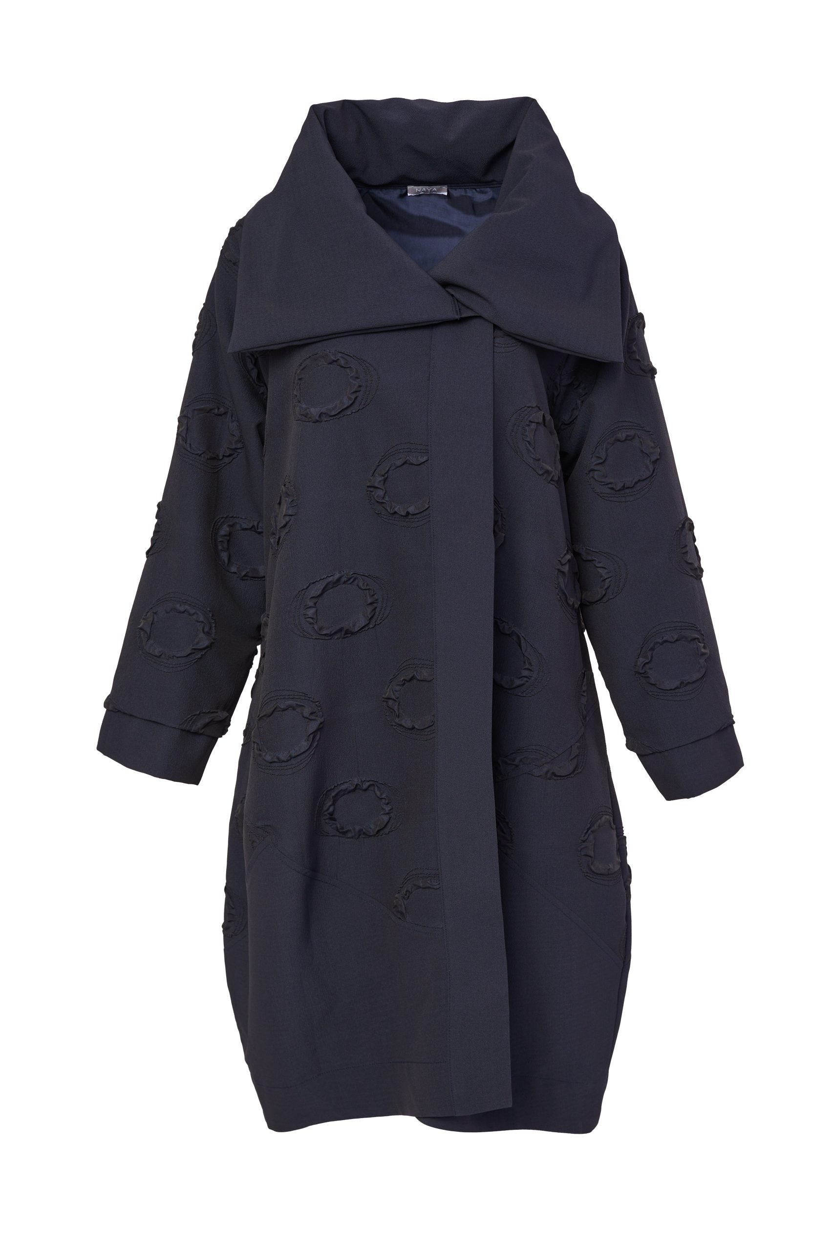 296- Naya Shawl Collar Oversize Jacquard Coat- Navy