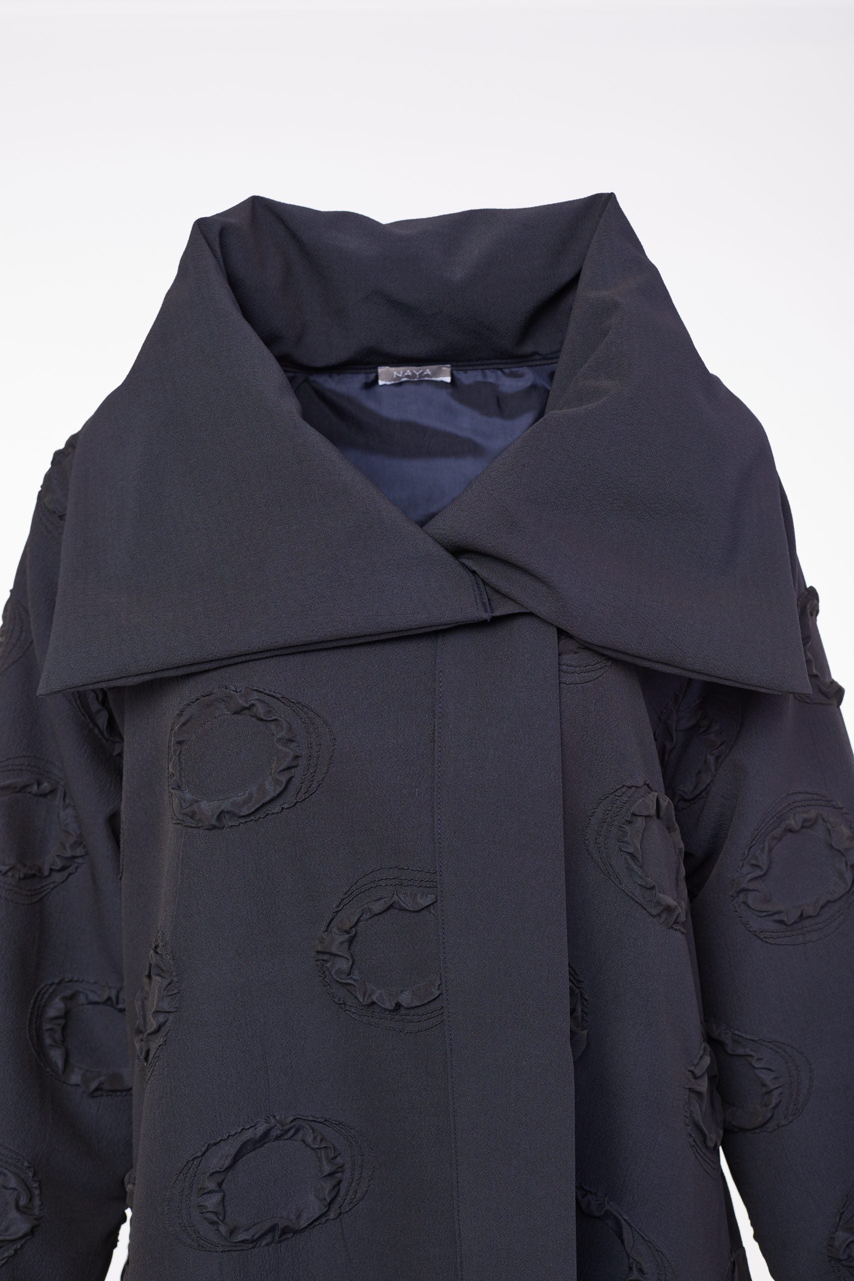 296- Naya Shawl Collar Oversize Jacquard Coat- Navy