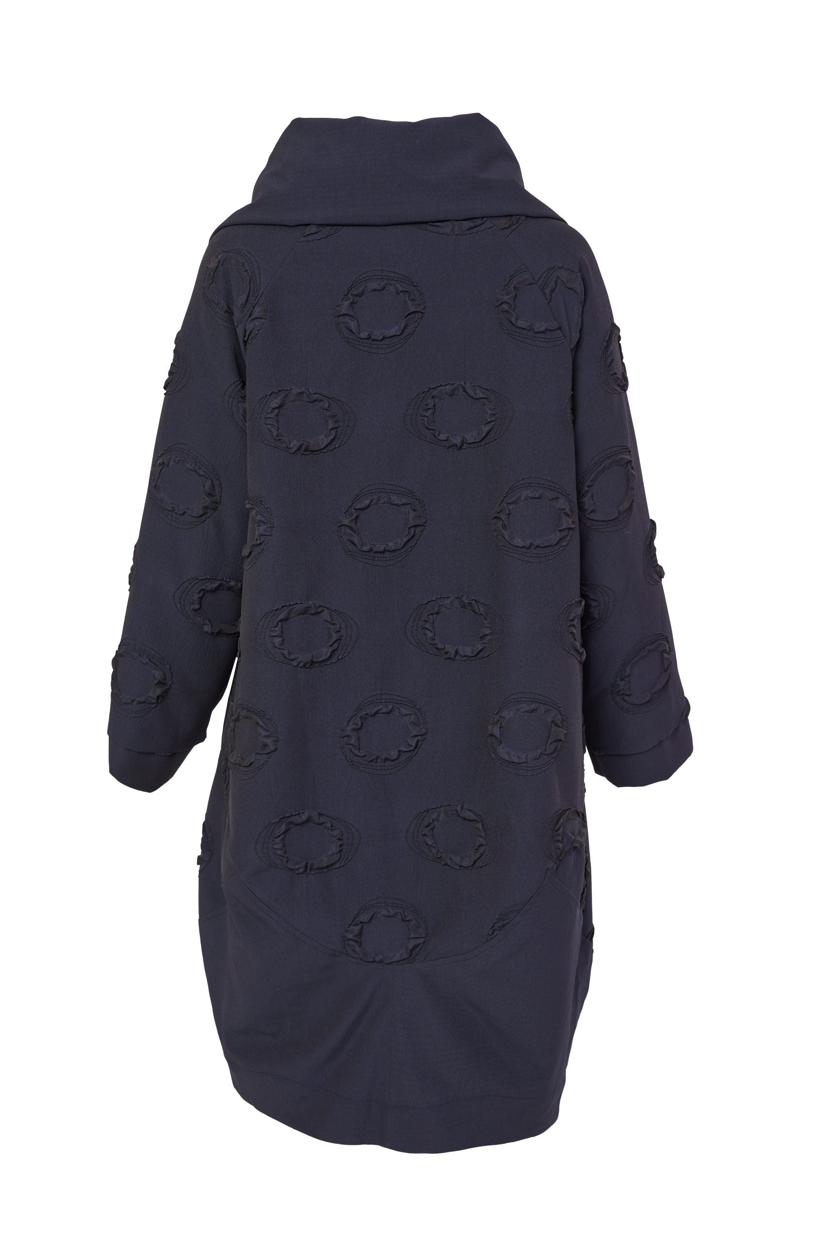 296- Naya Shawl Collar Oversize Jacquard Coat- Navy