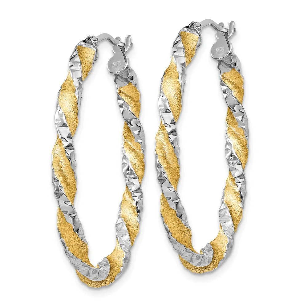 3mm, Polished and Satin Twisted Hoops in 14k Yellow Gold, 30mm