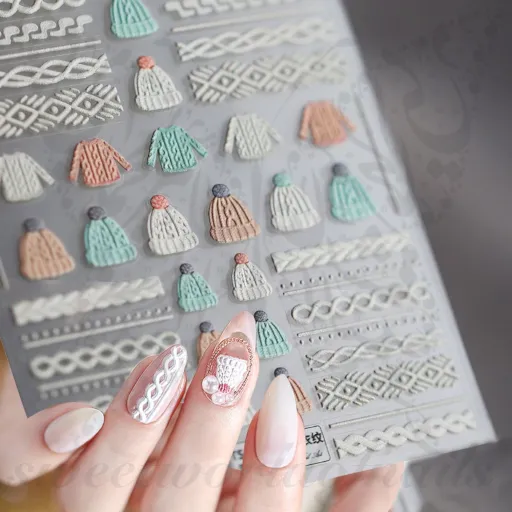 5D Sweater pattern Hat Christmas Nail art Stickers