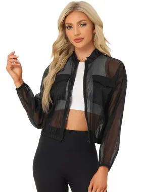 Allegra K- Sheer Zip Up Long Sleeve Jackets