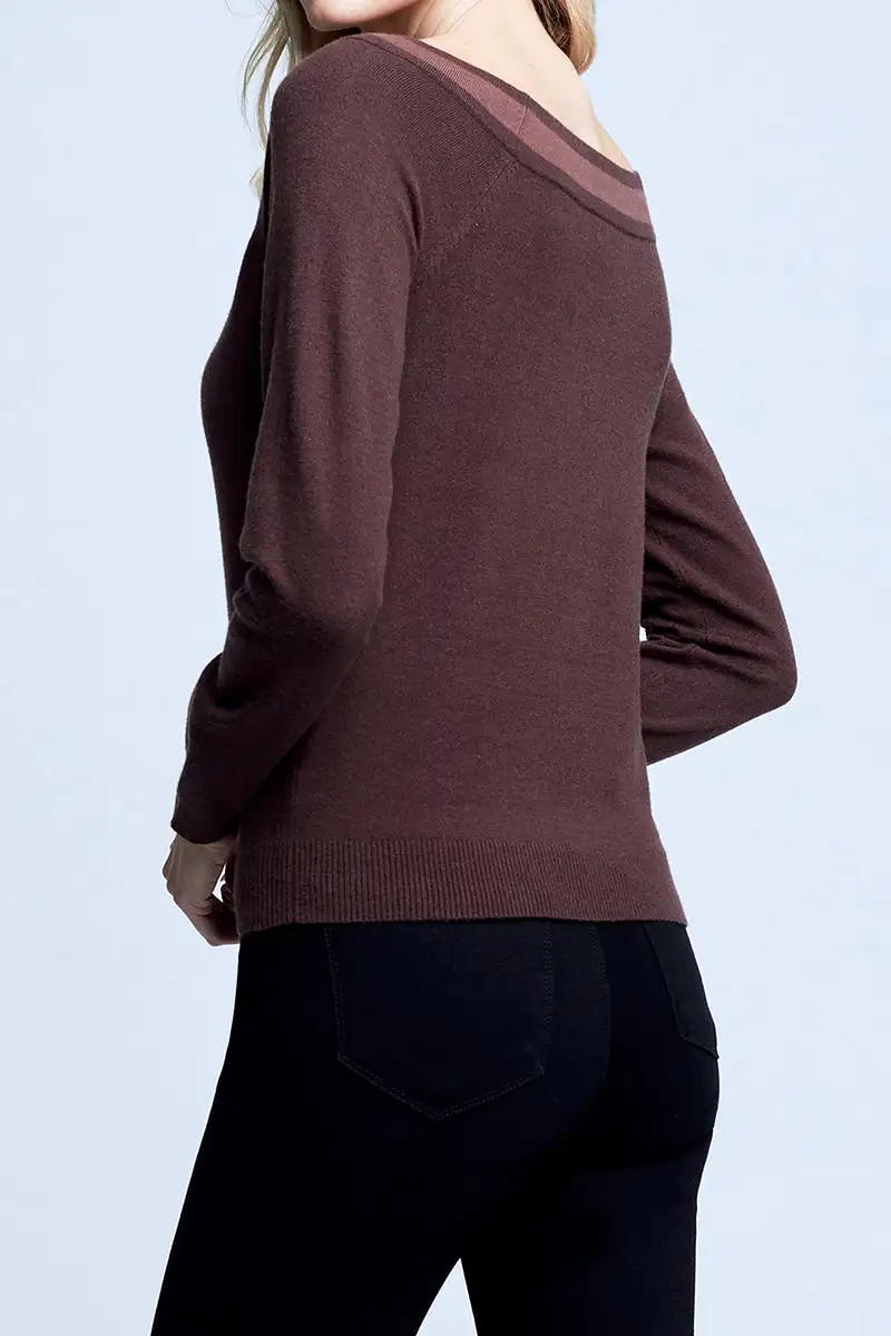 Antoinette V-Neck Sweater in Chocolate Brown