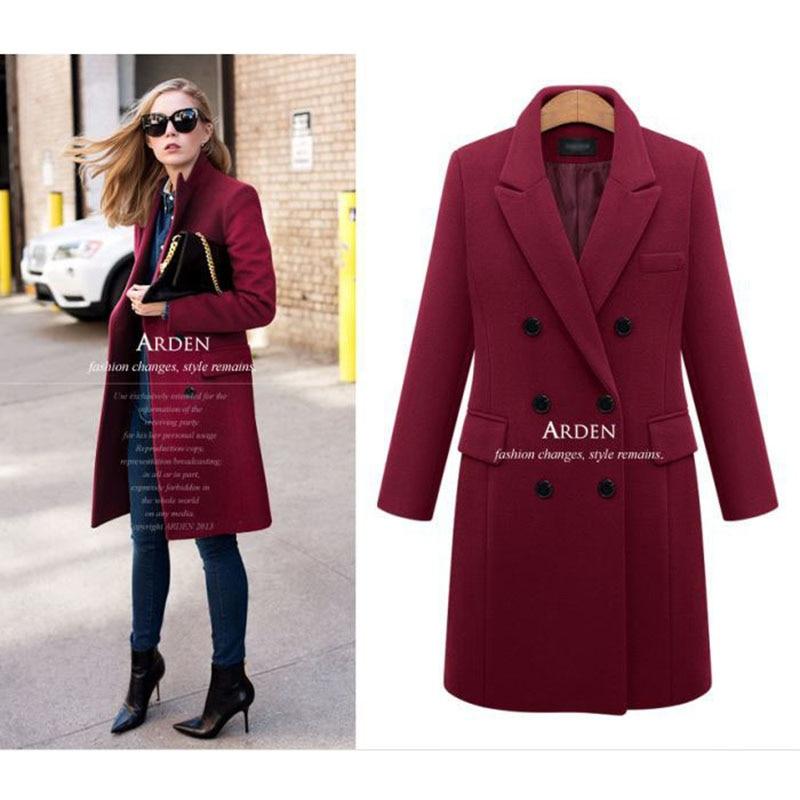 Autumn Winter Casual Wool Solid Double Breasted Long Blazers for Women