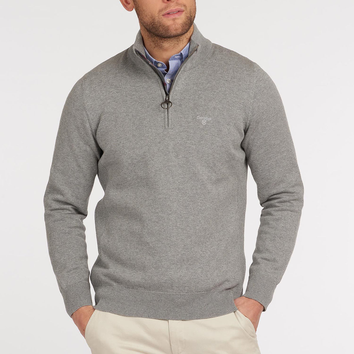 Barbour - Cotton Half Zip Jumper in Grey Marl