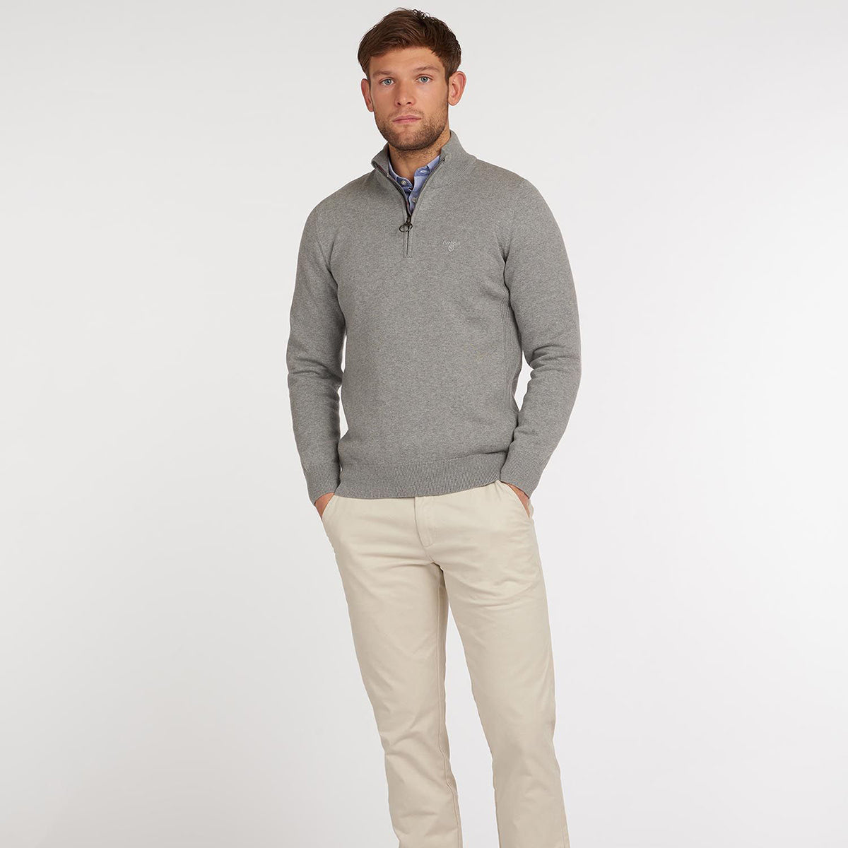 Barbour - Cotton Half Zip Jumper in Grey Marl