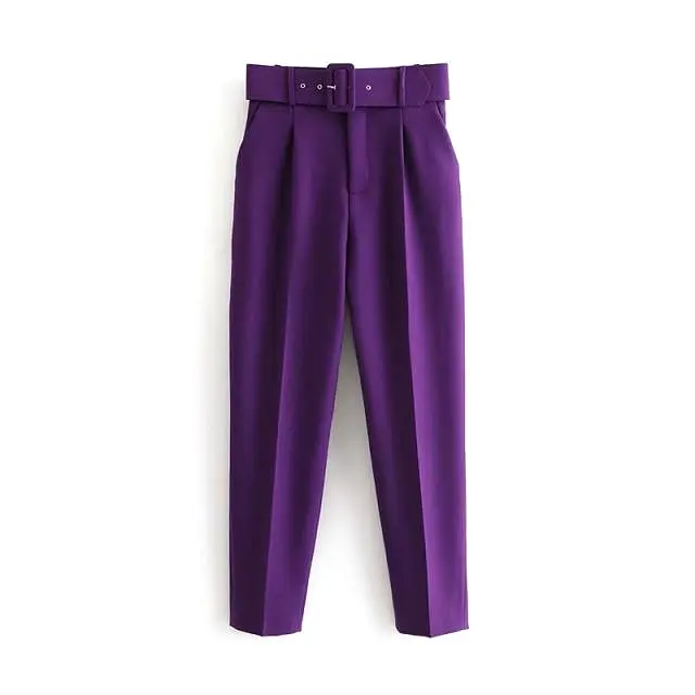 Belted High-Waisted Pants