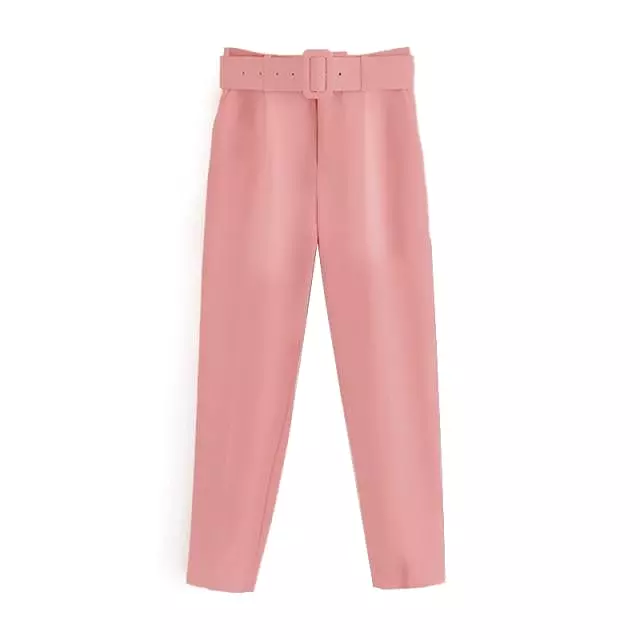 Belted High-Waisted Pants