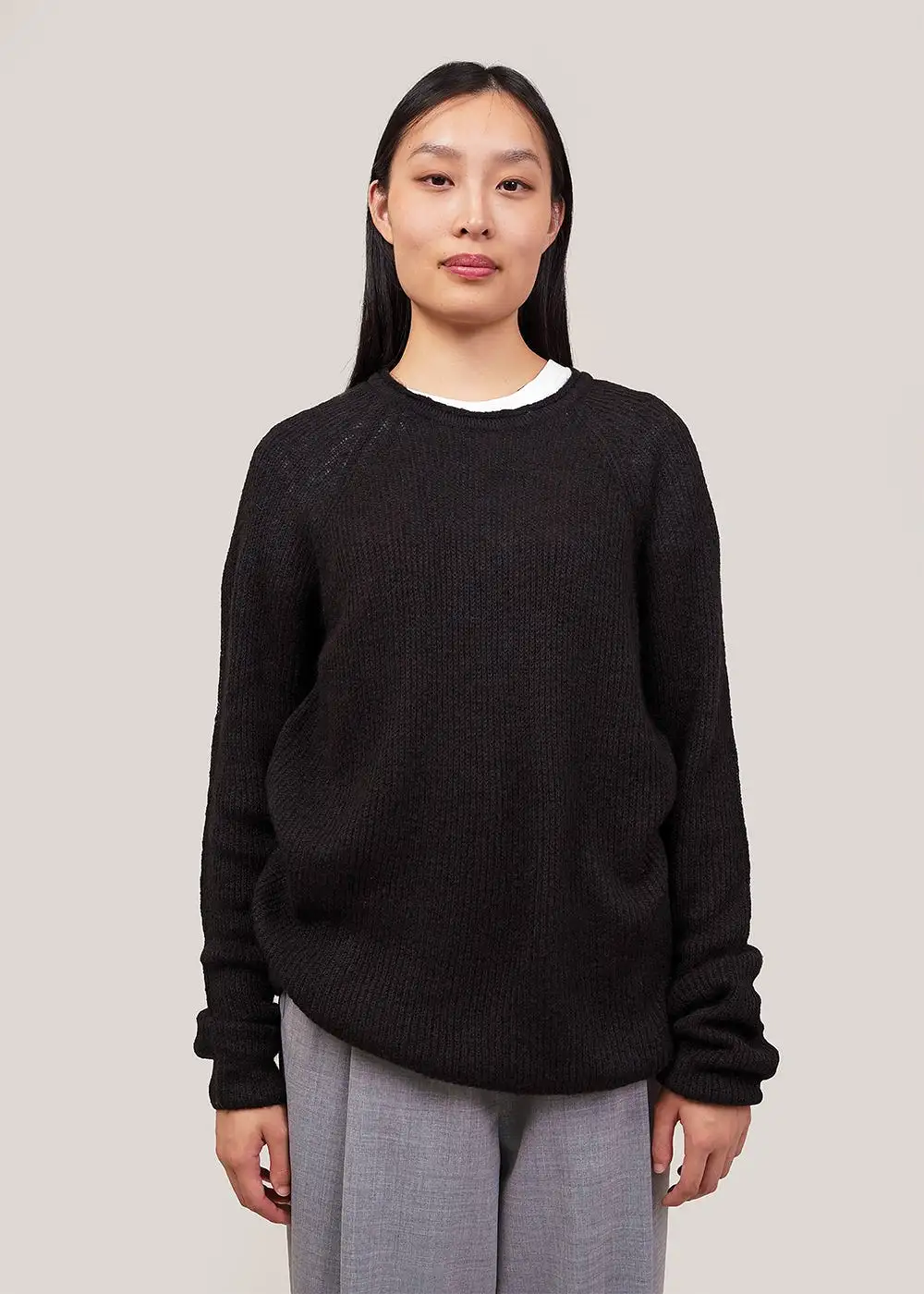 Black Mohair Blend Crew Neck Sweater