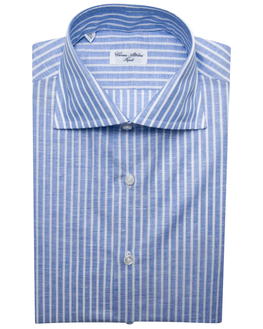 Blue and White Thin Striped Dress Shirt