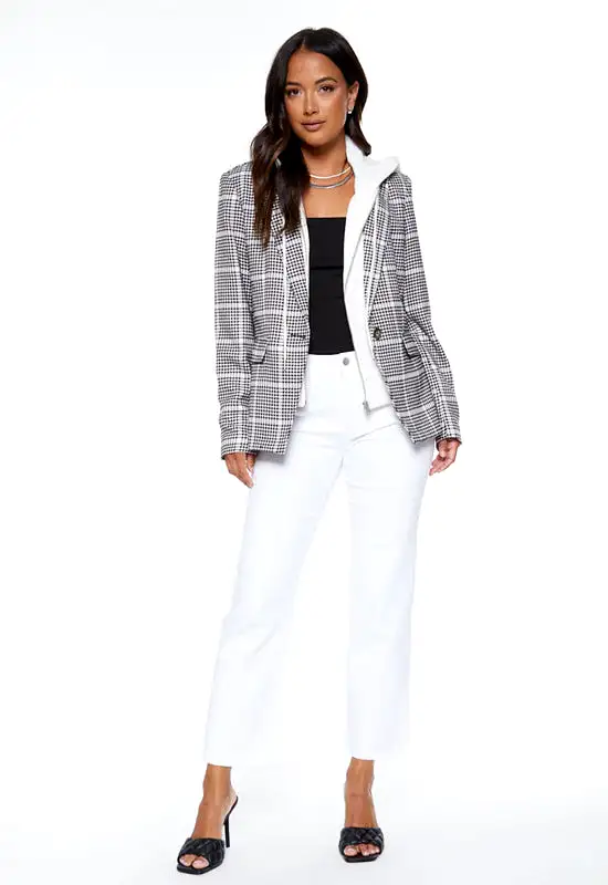 Blue Revival - Hooded Helen Blazer Houndstooth & White