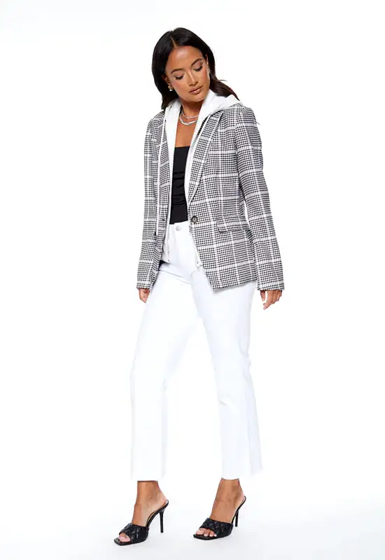 Blue Revival - Hooded Helen Blazer Houndstooth & White