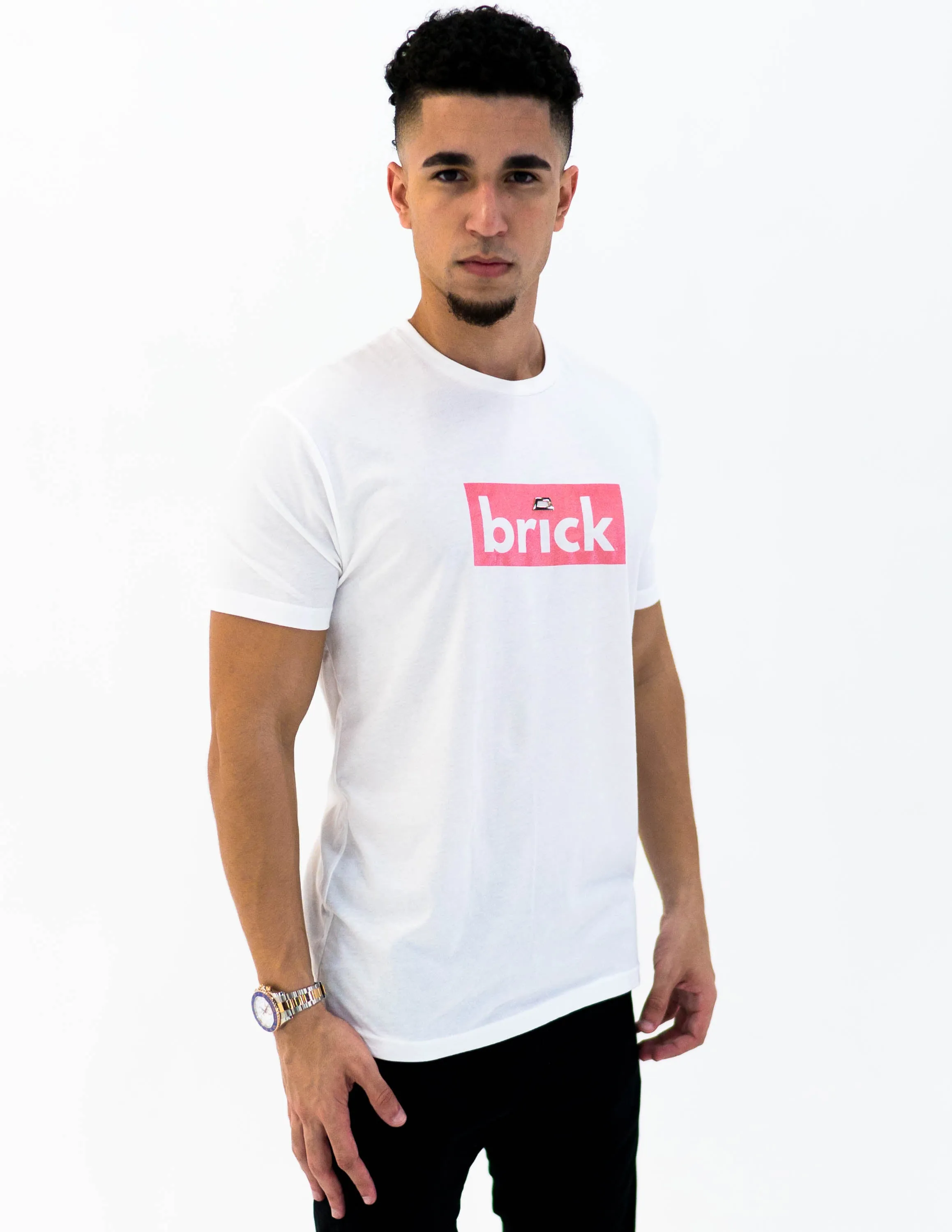 Brick 14k gold bonded short sleeve shirt - white / rose gold