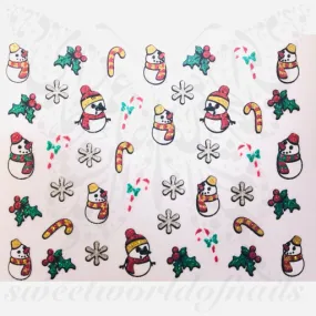 Christmas Nails Glitter Snowman Stickers