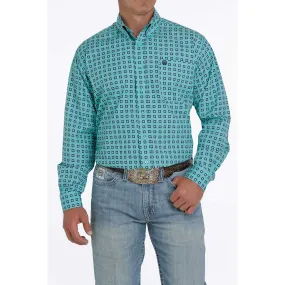 Cinch Men's Turquoise Square Flower Long Sleeve