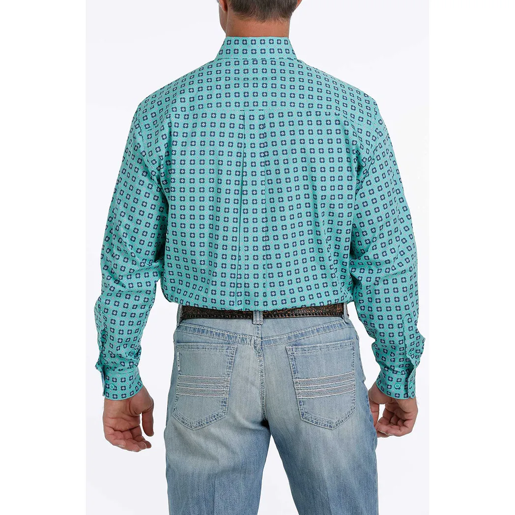 Cinch Men's Turquoise Square Flower Long Sleeve