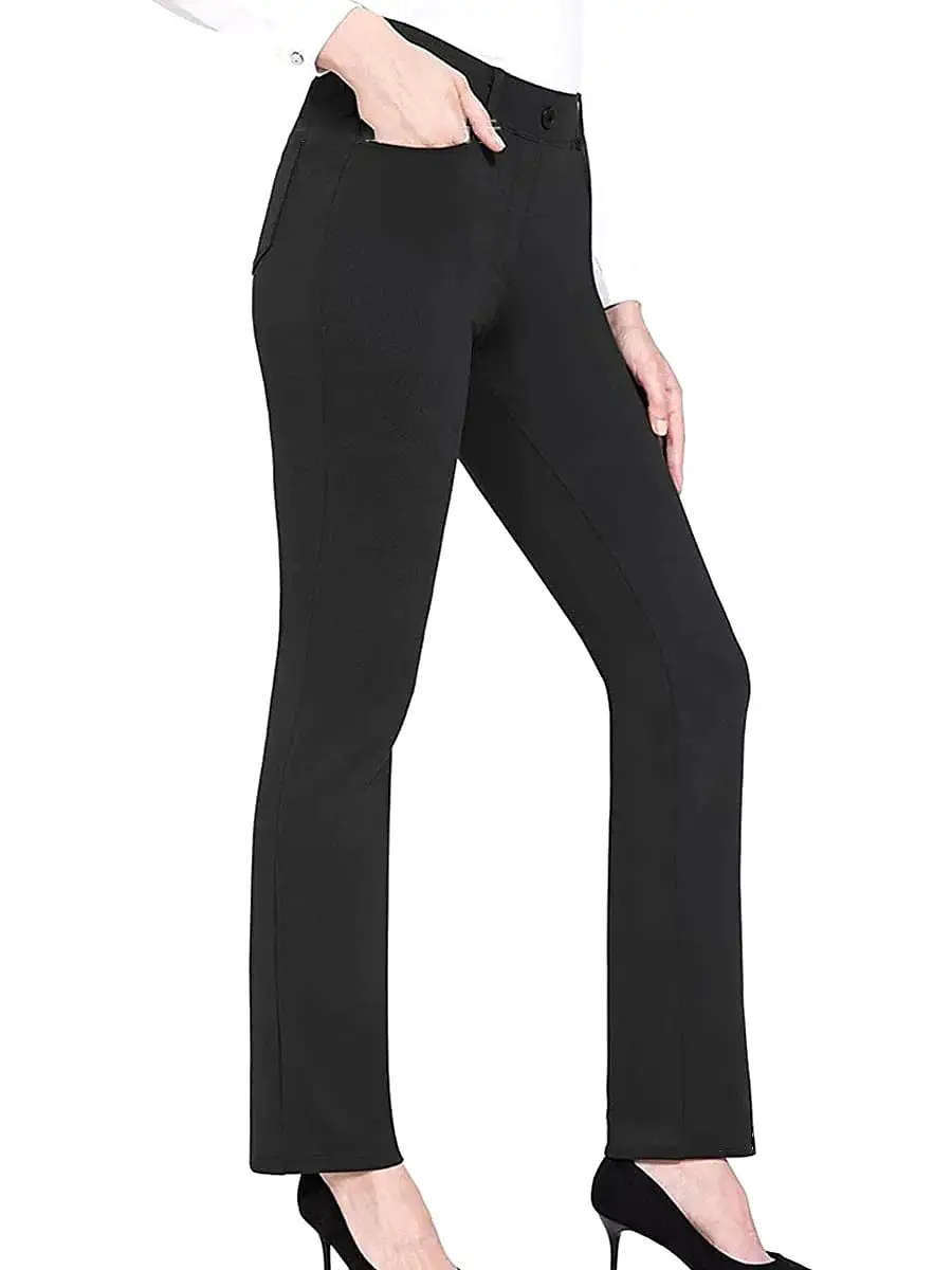 Elegant High Waist Cotton Blend Work Pants for Women