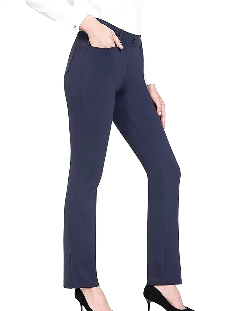 Elegant High Waist Cotton Blend Work Pants for Women