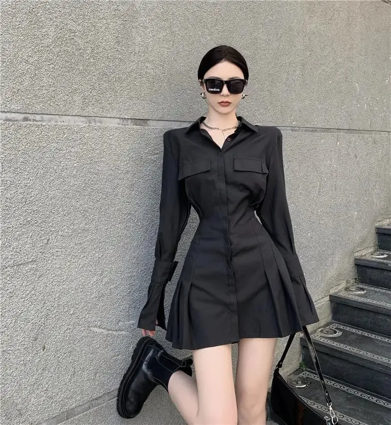 Elegant Vintage Long Sleeve Gothic Pleated Dress