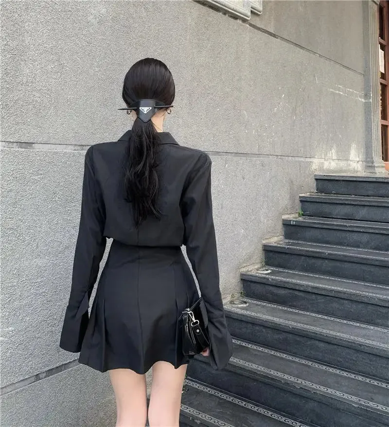 Elegant Vintage Long Sleeve Gothic Pleated Dress