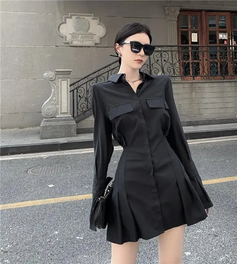 Elegant Vintage Long Sleeve Gothic Pleated Dress