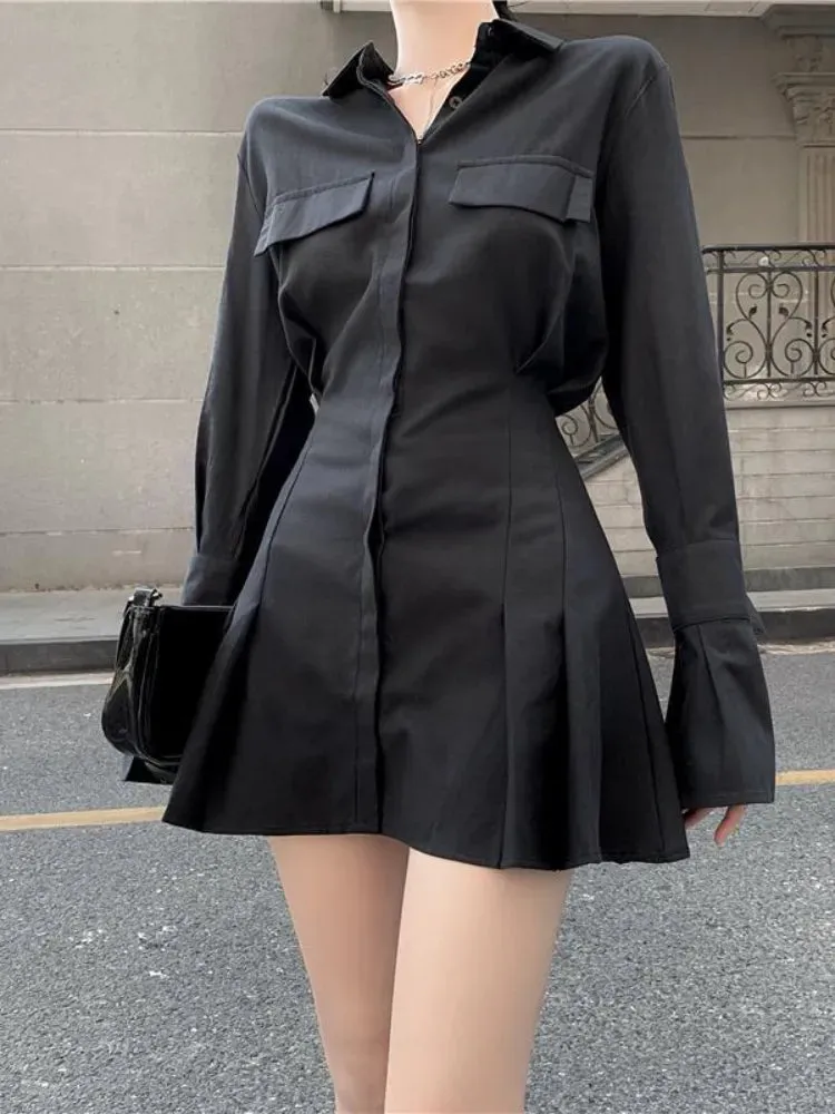 Elegant Vintage Long Sleeve Gothic Pleated Dress