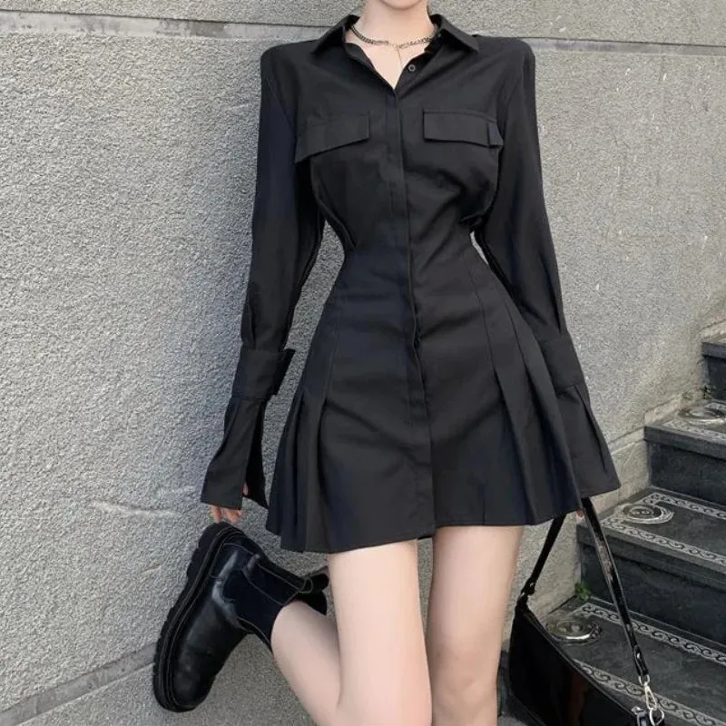 Elegant Vintage Long Sleeve Gothic Pleated Dress