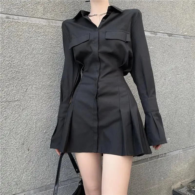 Elegant Vintage Long Sleeve Gothic Pleated Dress