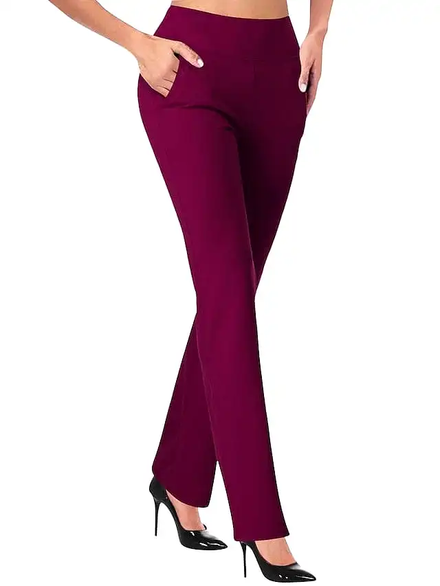 Everyday Women's Straight Leg Stretchy Pants in Black and Wine - S M