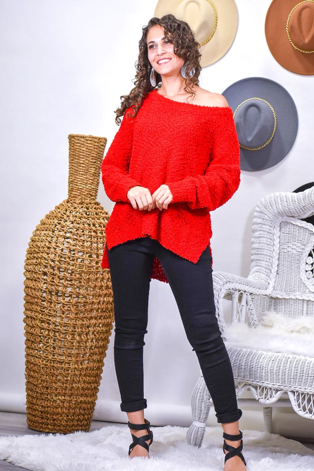 Fancy Like Soft Vibrant Red Popcorn Knit Sweater