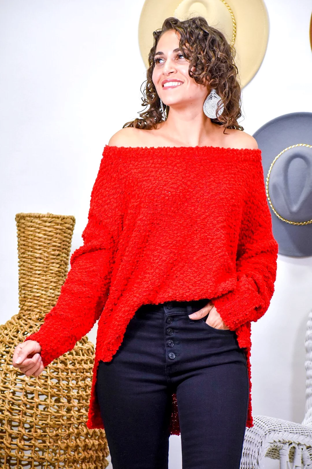 Fancy Like Soft Vibrant Red Popcorn Knit Sweater