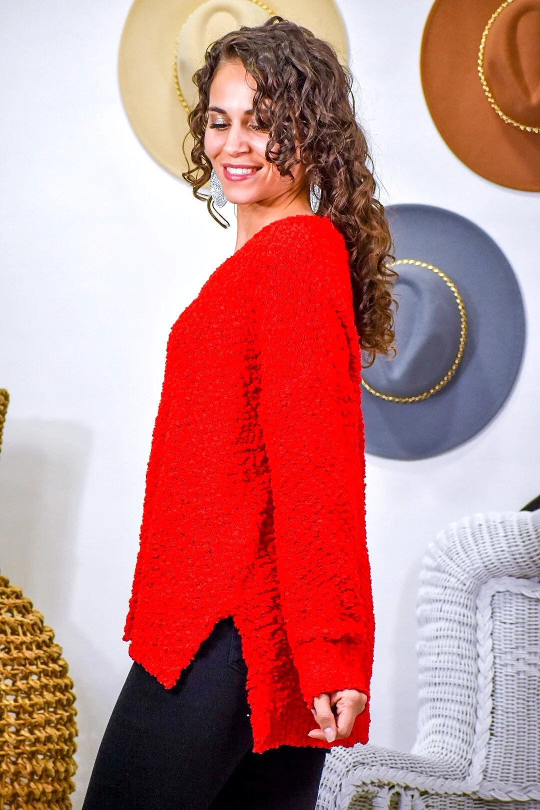 Fancy Like Soft Vibrant Red Popcorn Knit Sweater