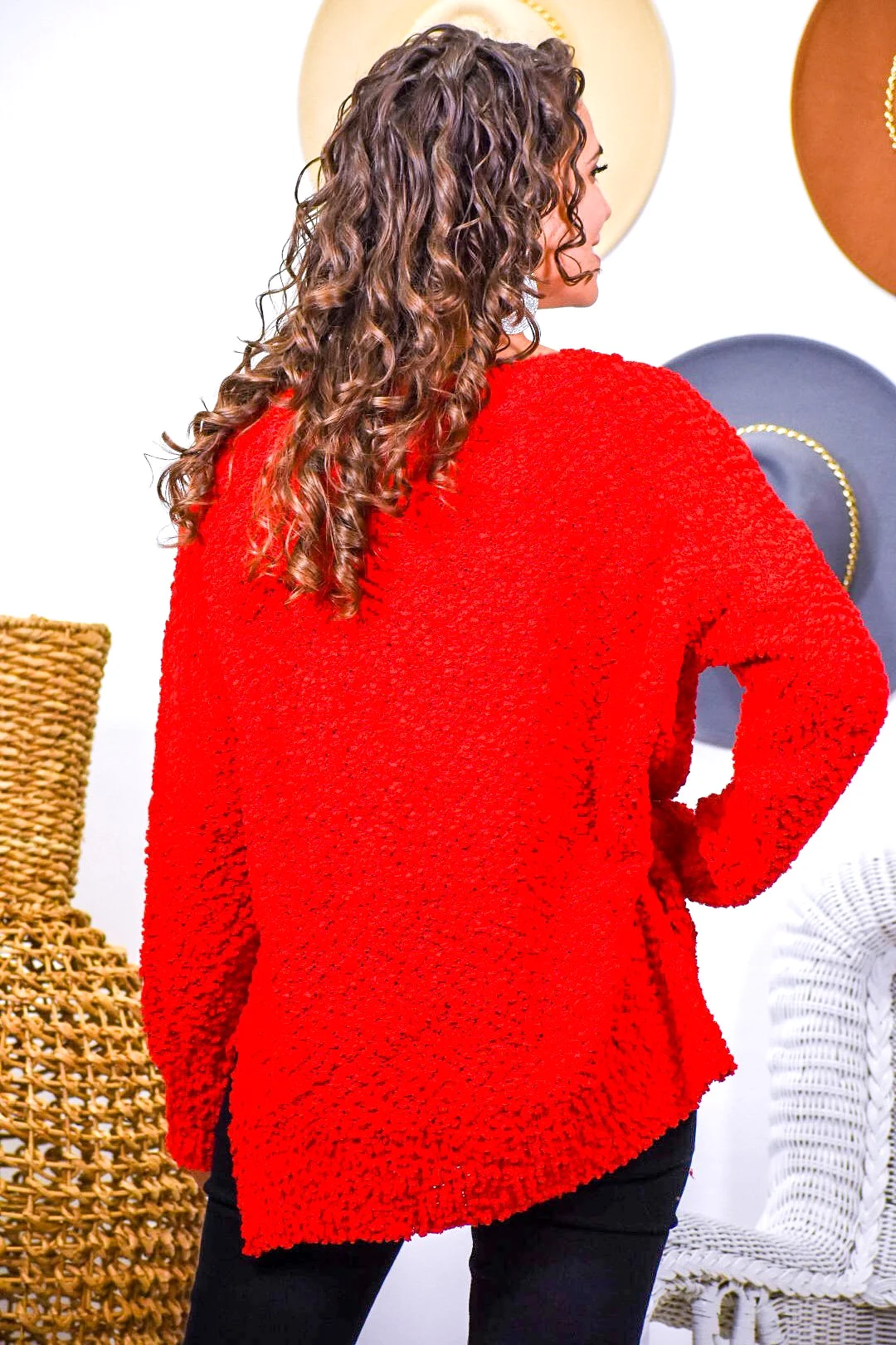 Fancy Like Soft Vibrant Red Popcorn Knit Sweater