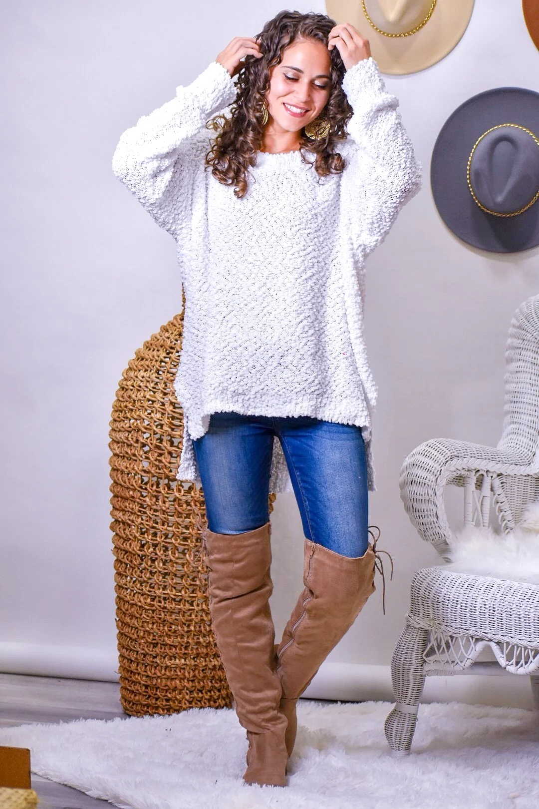 Fancy Like Soft White Popcorn Knit Sweater