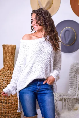 Fancy Like Soft White Popcorn Knit Sweater