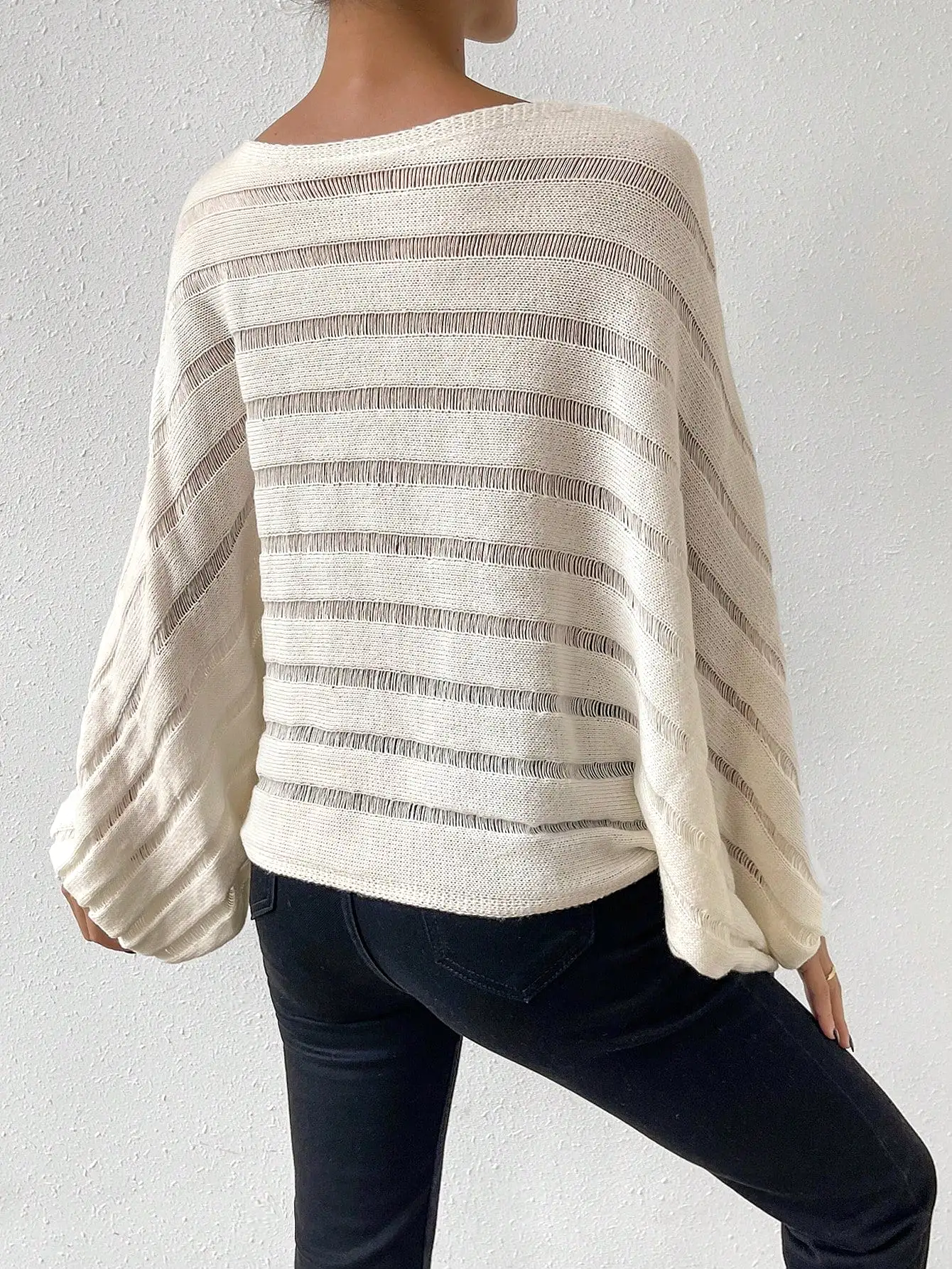 Flare Sleeve Pointelle Knit Sweater