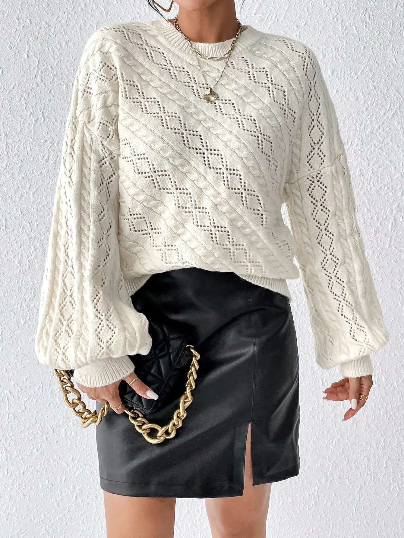 Flare Sleeve Pointelle Knit Sweater