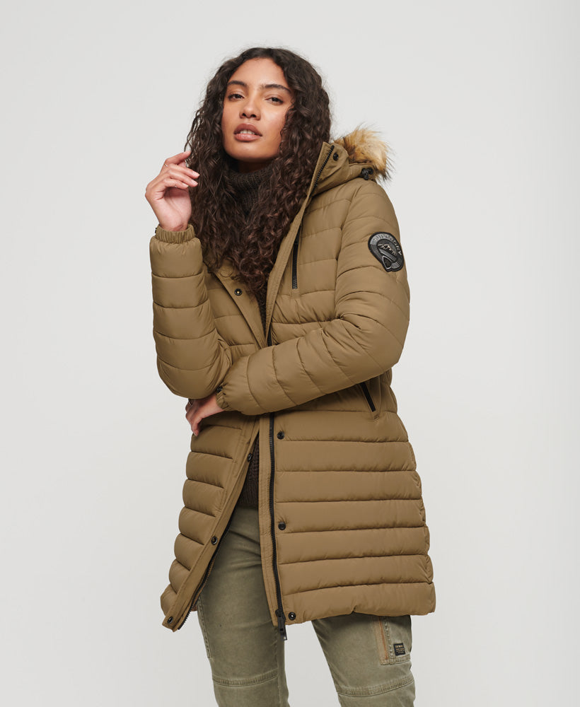 Fuji Hooded Mid Length Puffer Coat | Sandstone Brown