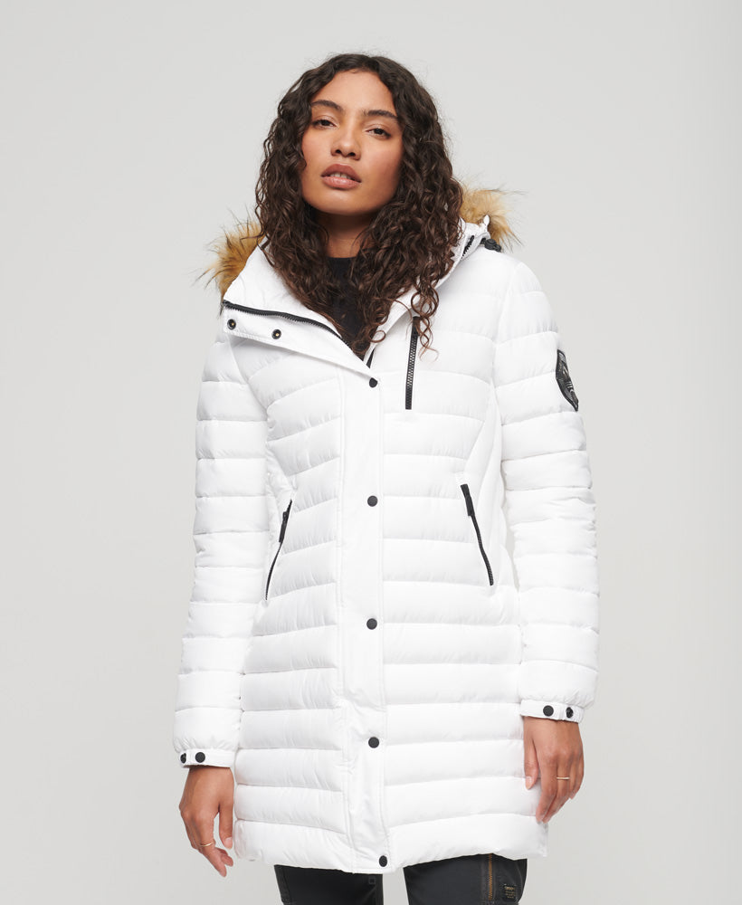 Fuji Hooded Mid Length Puffer Coat | White