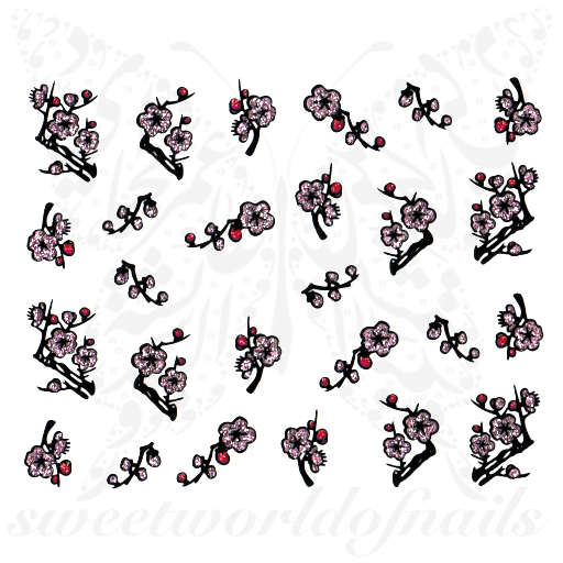 Glittery Cherry Blossoms Sakura Flowers Nail Stickers