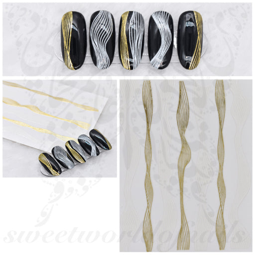 Gold White Nails Stripes Metallic Nail Stickers