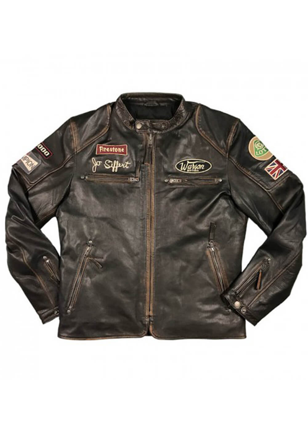 Grand Prix Men's Warson Classic Driver Jo Siffert Leather Race Jacket Brown