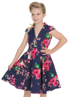 Hearts & Roses Kids Midnight Garden 50's Swing Dress Navy