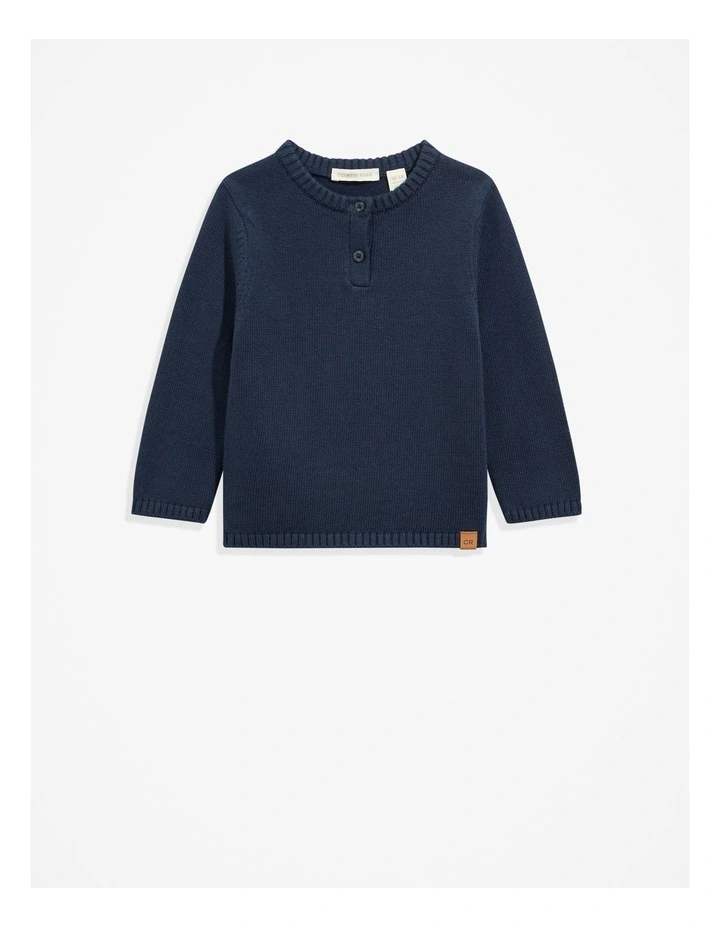 Henley Knit Sweater in Navy