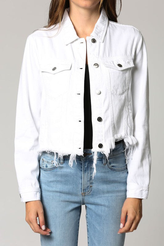 Hidden Cropped Frayed Jacket