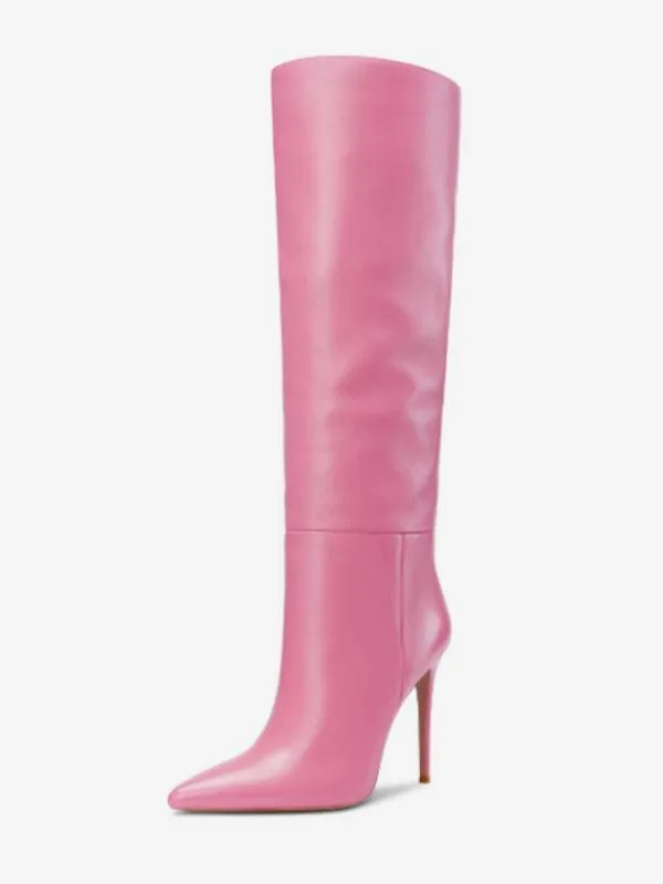 High Heel Knee High Boots Pointed Toe Stiletto Heel Knee Boots