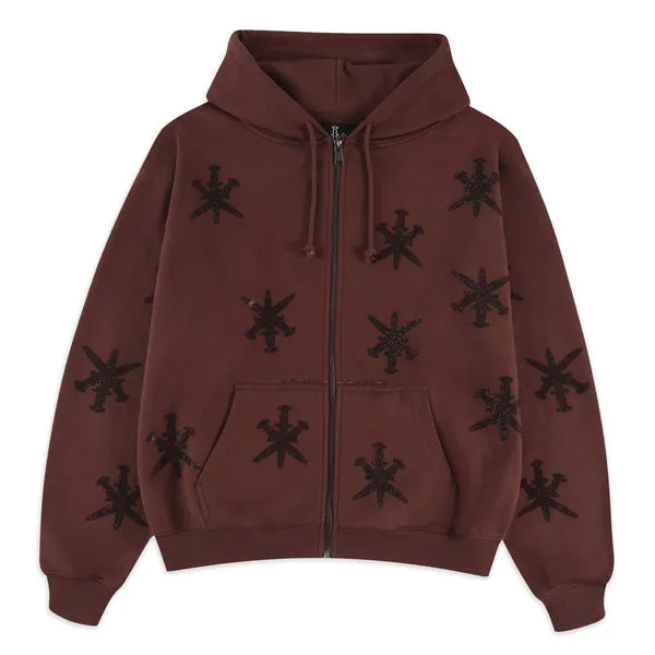 Hoodie Zip UNKNOWN Brown Rhinestone