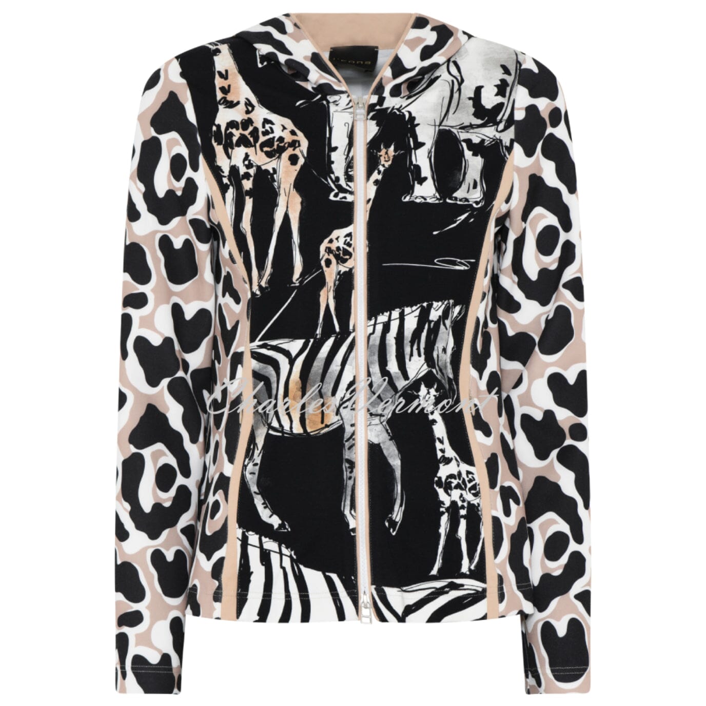 I'cona Animal Print Hooded Zip Jacket - Style 67193-60181-90